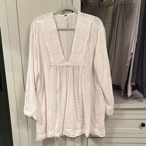 Free People Ivory Textured Cotton Tunic